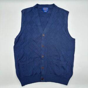 Pendleton Sweater Vest Men's Large L Blue Mercerized Cotton Button Down VTG READ